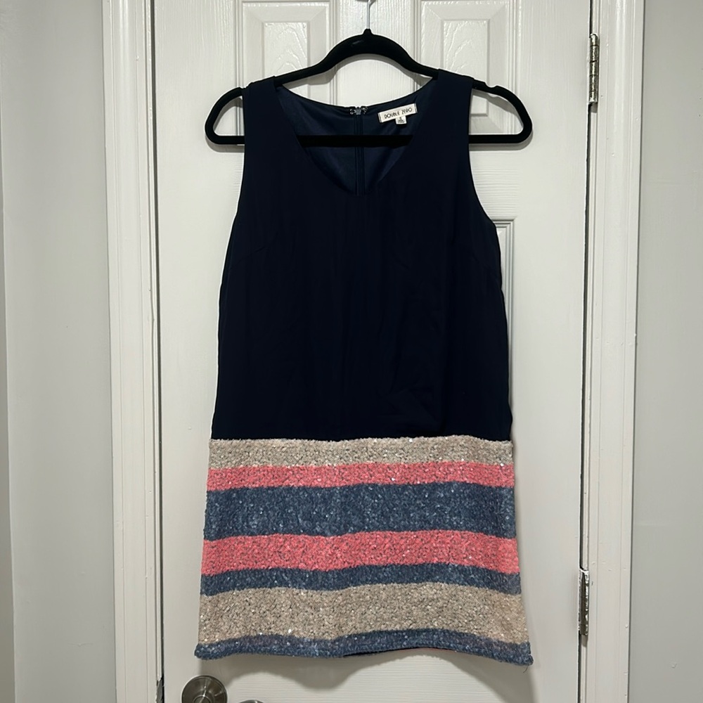 Double Zero. Sequined Dress. Pink and Navy. Size S.